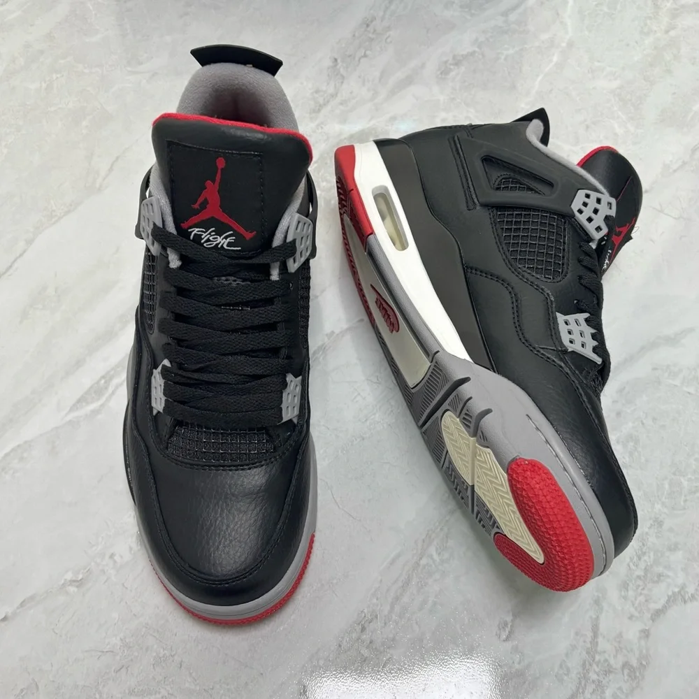 Brand New Retro 4 ‘Bred Reimagined’ Men’s Black/Red Sneakers Trainers - Picture 4 of 6